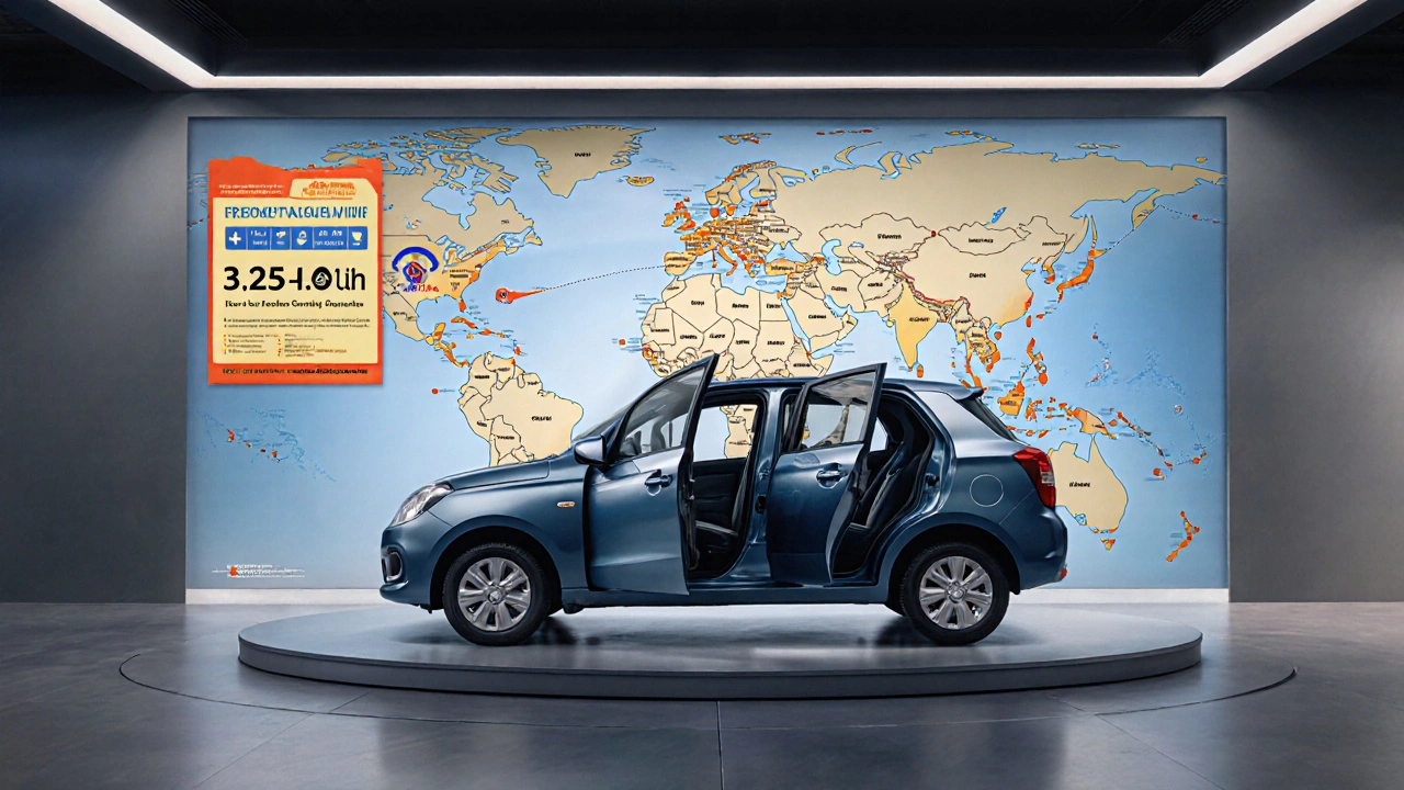 Showroom display of a Maruti Alto highlighting price and fuel efficiency.