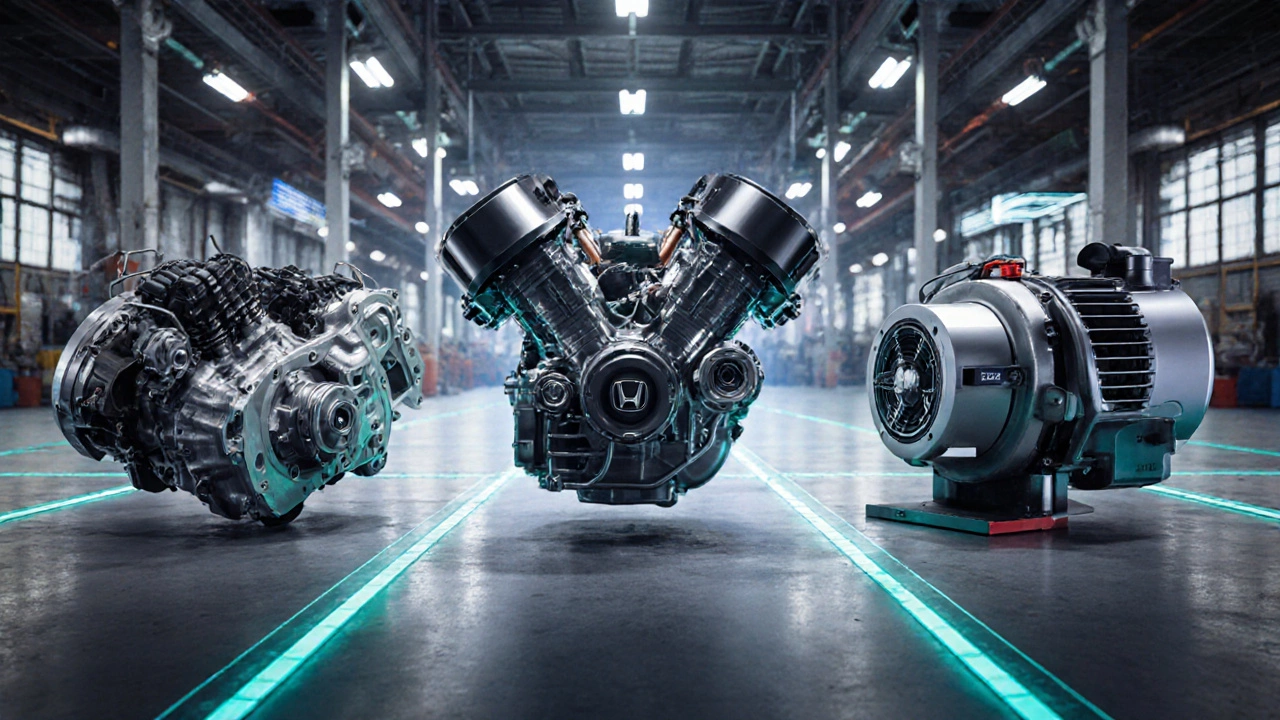 Evolution of Honda engines in India: from internal combustion to electric motor, all made in the same Noida facility.