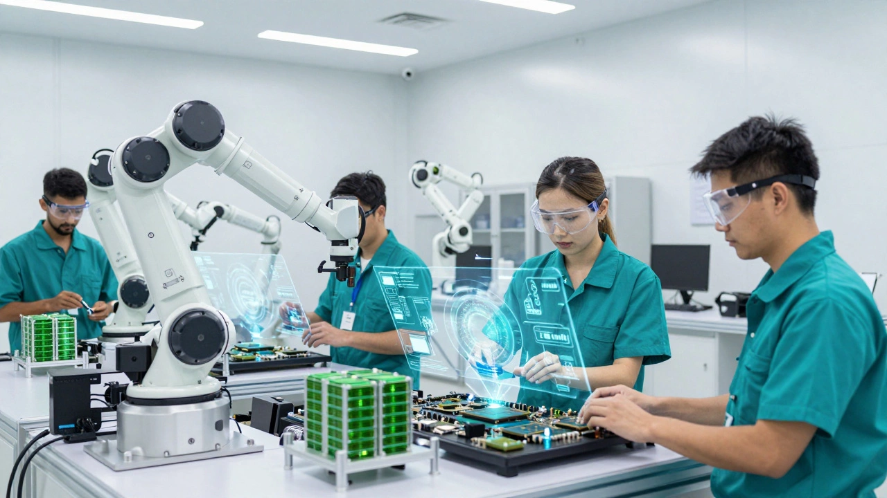 Modern automated factory with technicians showing reshoring hope