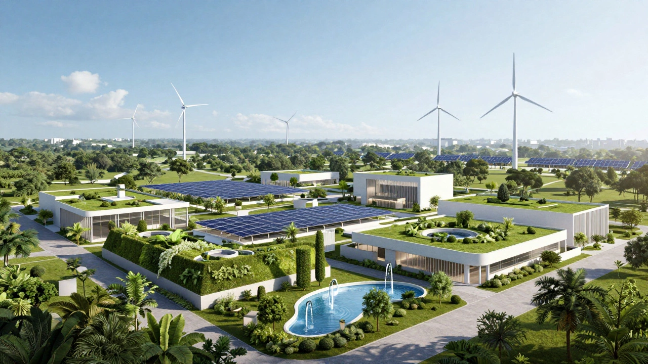 Eco-friendly sustainable chemical park with solar panels