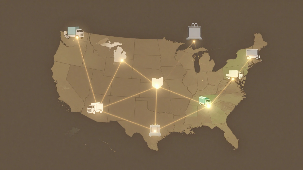 Glowing map showing resilient US manufacturing supply chains