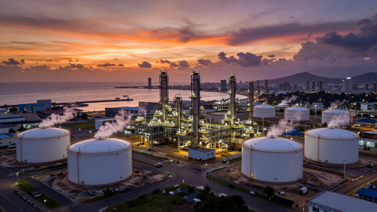 Visakhapatnam petrochemical refinery at sunset