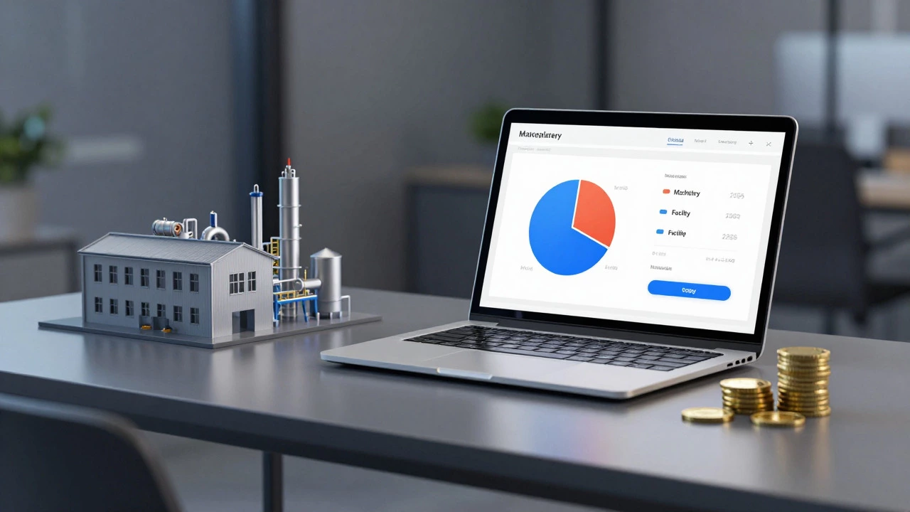 Business strategy setup with budget models and factory miniature