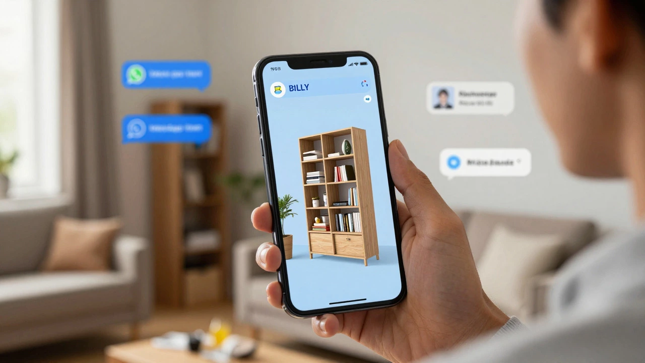 Person using AR app to visualize IKEA furniture at home