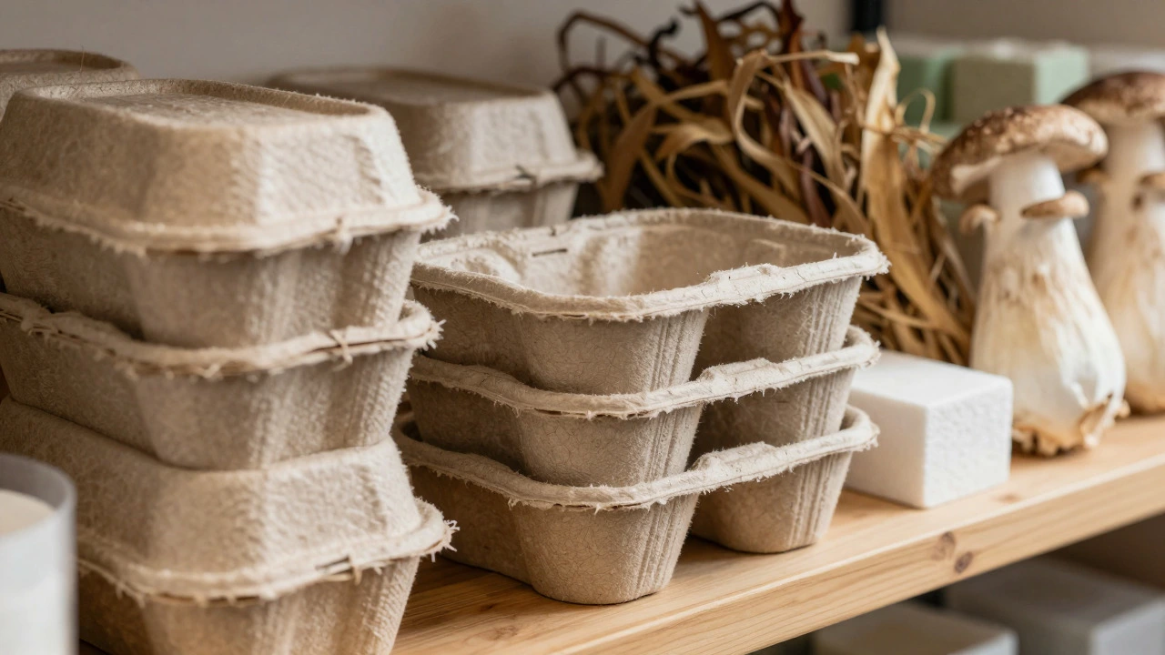 Stacks of eco-friendly biodegradable packaging made from plant materials