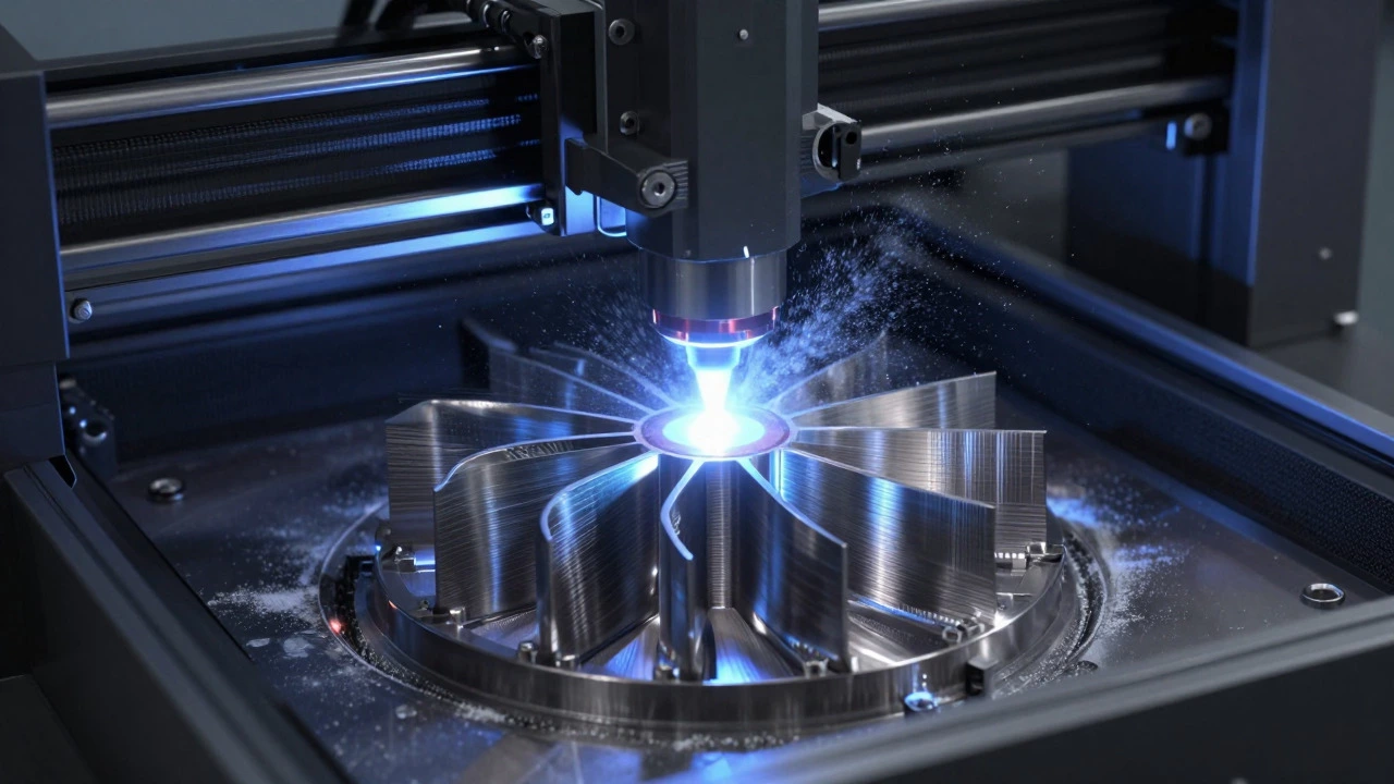 Industrial 3D printer building a metal part layer by layer