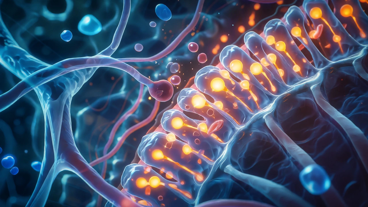 Abstract visualization of nutrients crossing cellular membranes