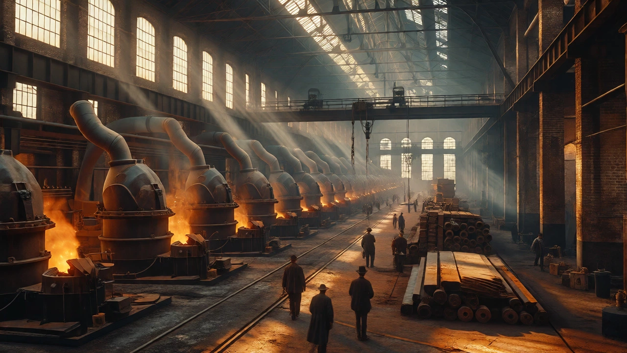 Andrew Carnegie's massive Homestead Steel Works factory floor in operation